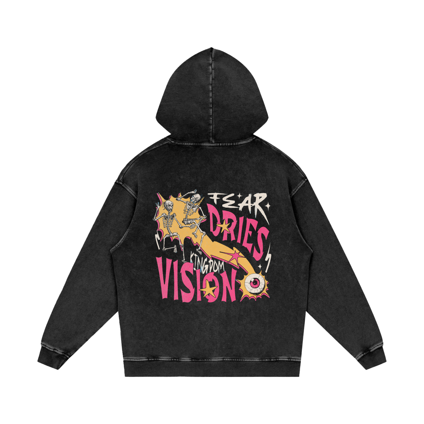 FTS- Fear Dries Kingdom Vision Black Snow Washed Loose Cotton Hoodie