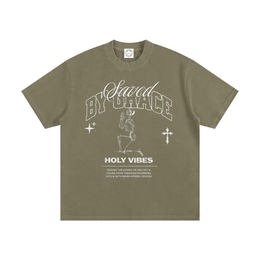 Saved By Grace Heavyweight Vintage Washed Frayed T-Shirt