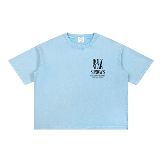 Swanging For Christ Blue Line Mineral Wash Boxy Cotton T-Shirt