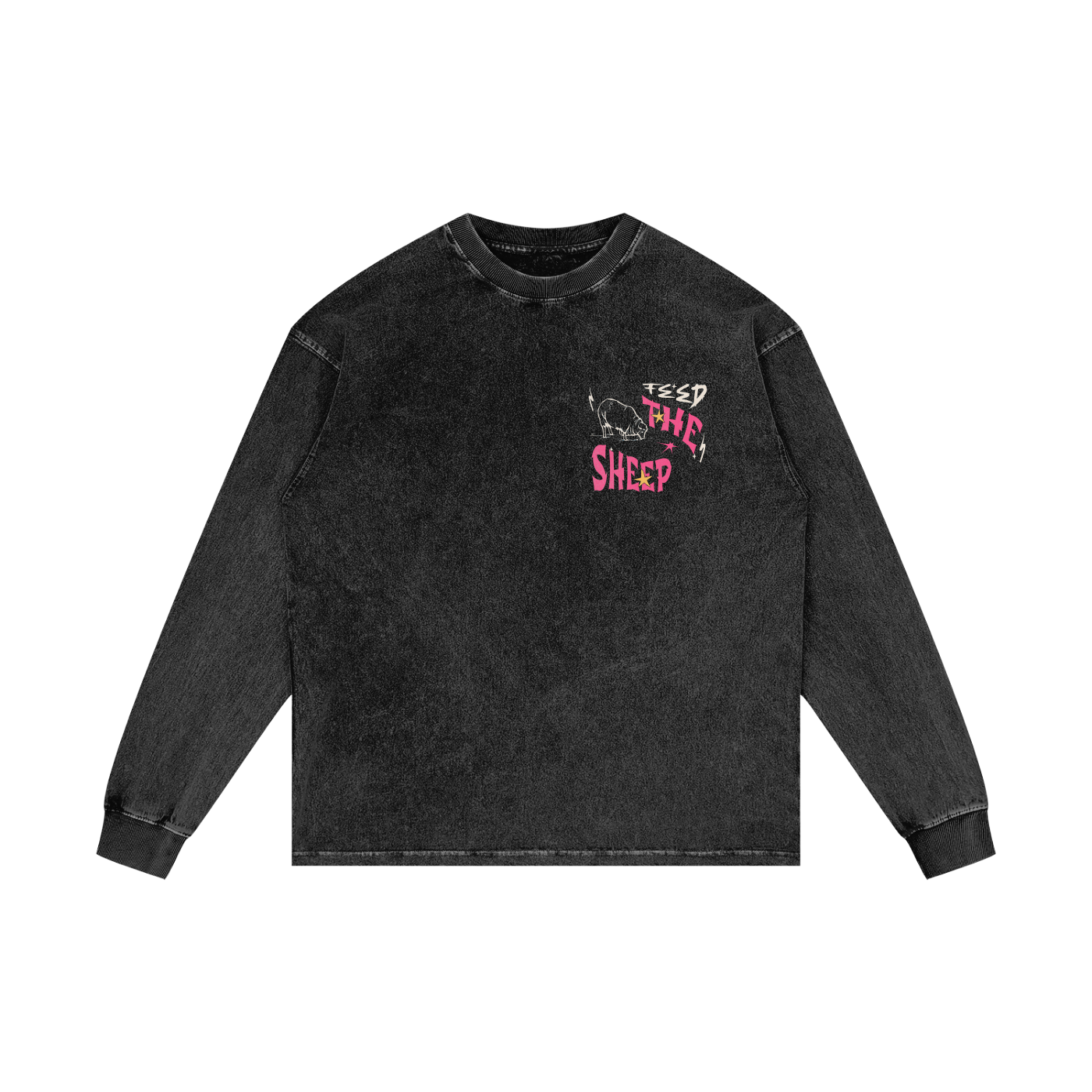 FTS-Fear Dries Kingdom Vision Black Acid Wash Oversize Long Sleeve T-Shirt