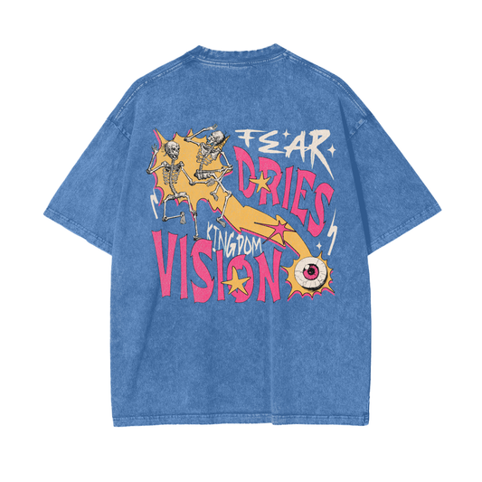 FTS-Fear Dries Kingdom Vision Oversize Blue Snow Washed Graphic T-Shirt