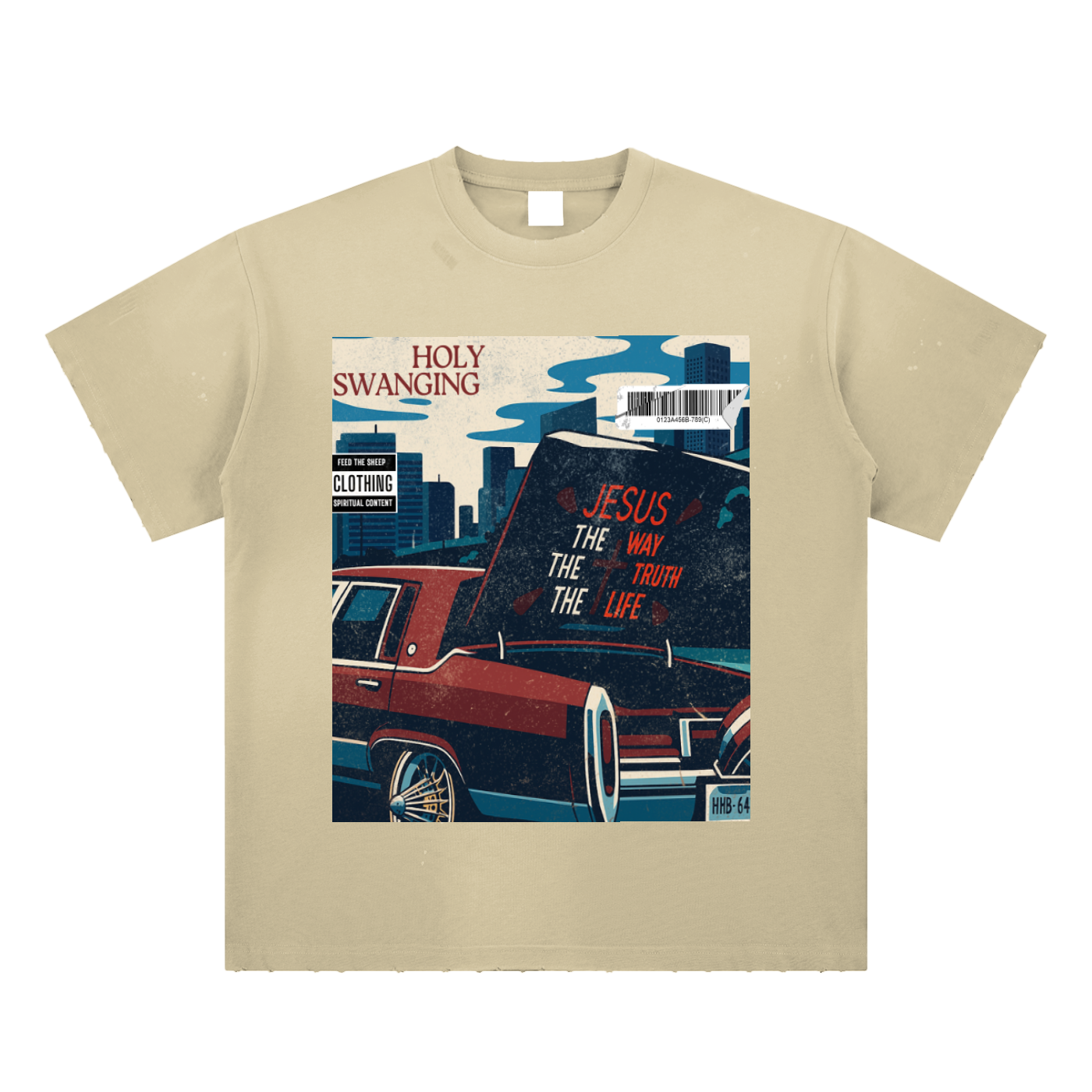 Holy Swanging Jesus Take The Wheel Hand-Frayed Sunfade Paint Splatter T-Shirt