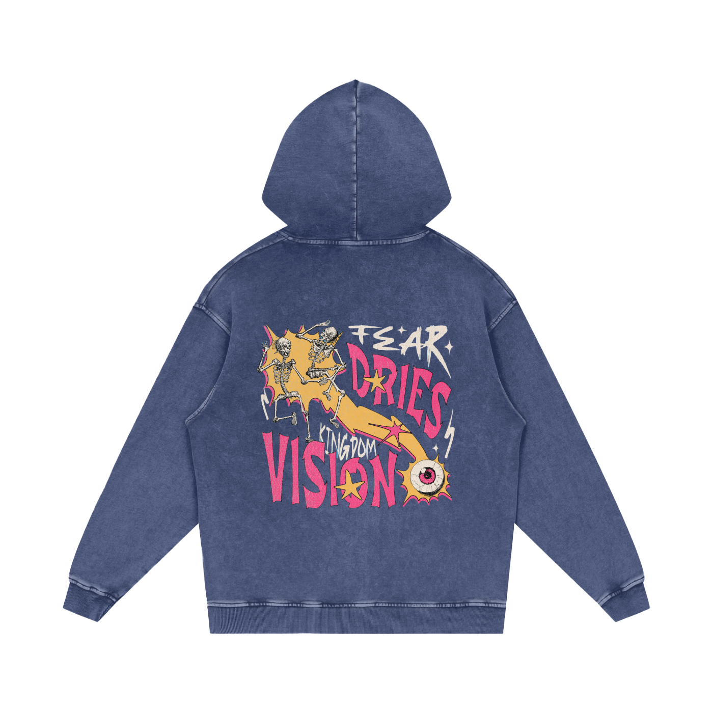 FTS- Fear Dries Kingdom Vision Blue Snow Washed Loose Cotton Hoodie