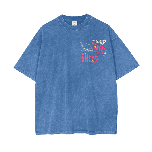 FTS-Fear Dries Kingdom Vision Oversize Blue Snow Washed Graphic T-Shirt