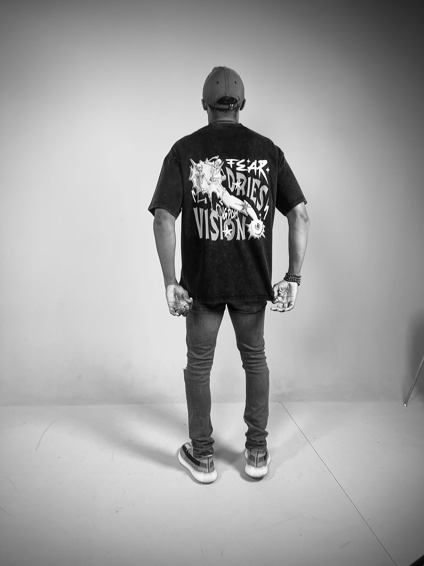 FTS-Fear Dries Kingdom Vision Oversize Black Snow Washed Graphic T-Shirt
