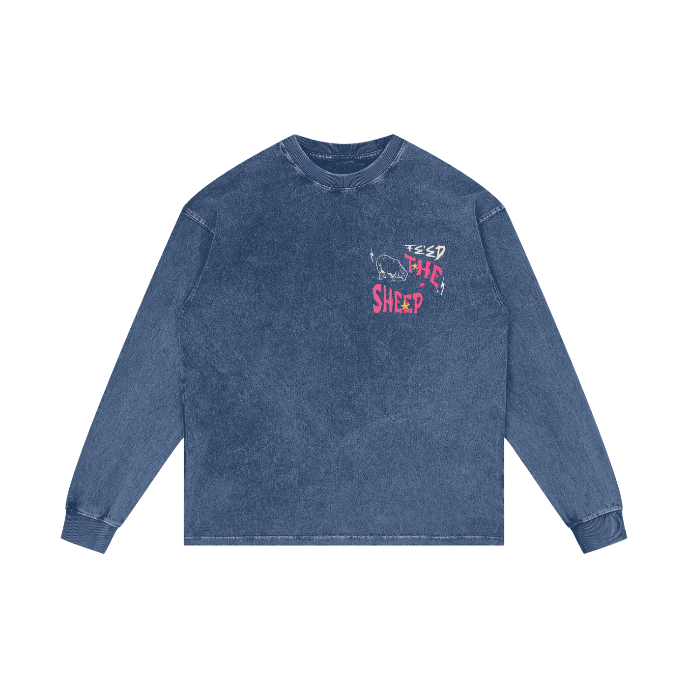 FTS- Fear Dries Kingdom Vision Blue Acid Wash Oversize Long Sleeve T-Shirt