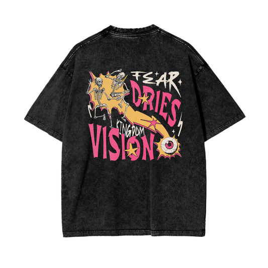 FTS-Fear Dries Kingdom Vision Oversize Black Snow Washed Graphic T-Shirt