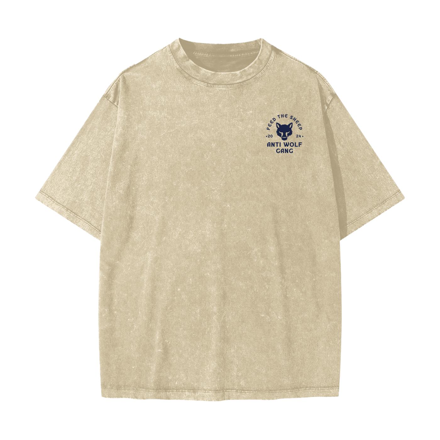 FTS- Anti Wolf Streetwear American Vintage Waxed Dyed Washed  Heavyweight 100% Cotton T-Shirt